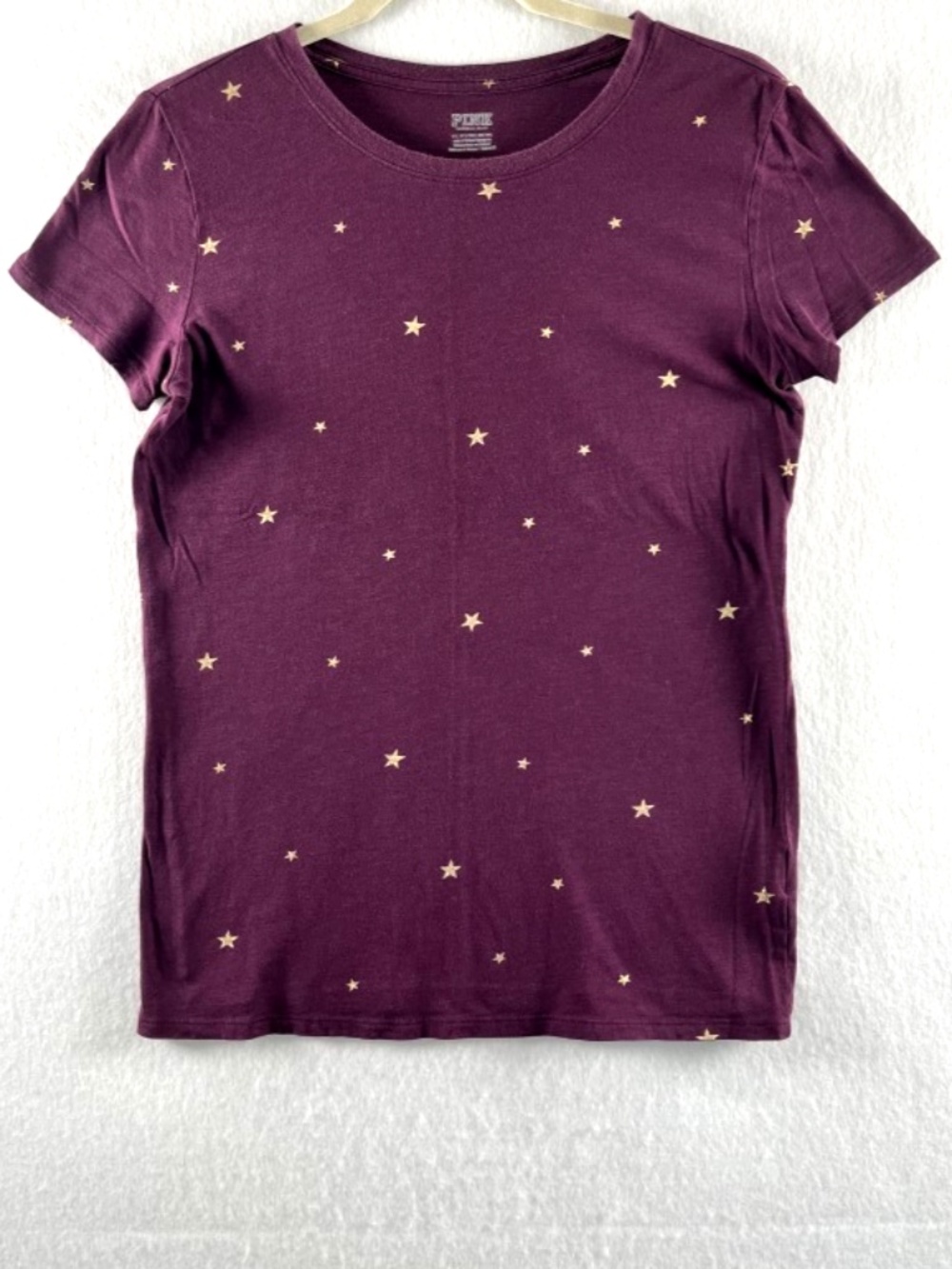 Victoria's Secret Pink Perfect Crew Neck Tee Luscious Plum w Celestial Stars XS